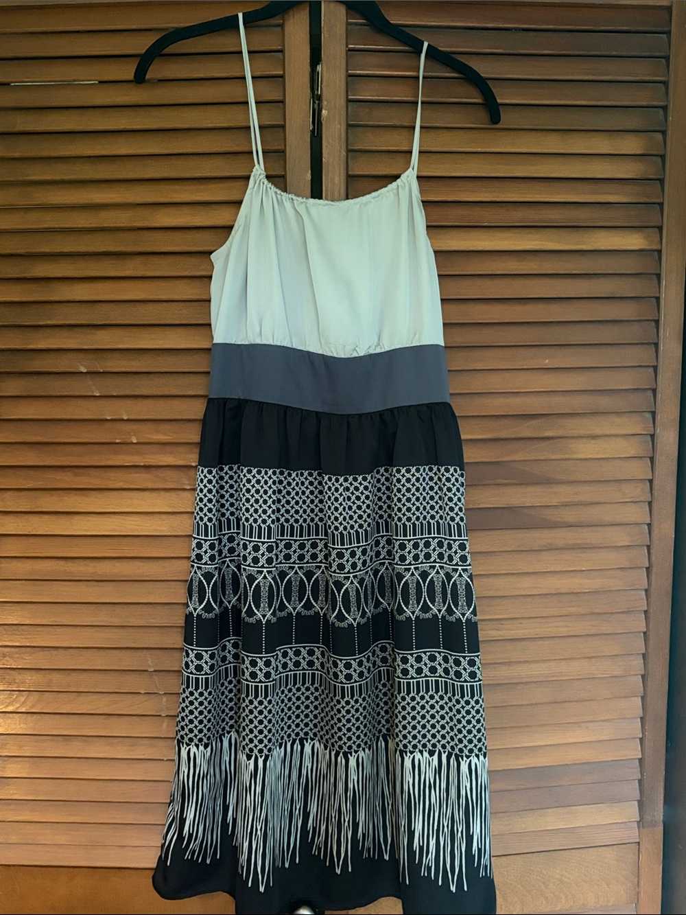 Old Navy Cream and Black Patterned Tiered Spaghetti-Strap Midi Dress